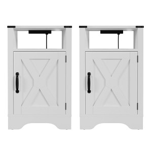 Kumasinova 1PC/2PCS Farmhouse Nightstand,Side Table with Charging Station and Open Shelf,Modern End Table with X-Door for Bedroom,Living Room - 1 of 4