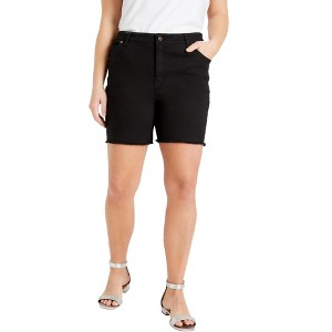 June + Vie by Roaman's Women's Plus Size Raw Hem June Fit Denim Shorts - 1 of 4