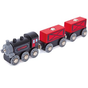 Hape: Steam-Era Freight Train - Red & Black - 3pc Wooden Locomotive Toy,Ages 3+ - 1 of 4