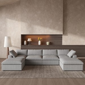 WJSHome Modular Sectional Sofa Couches for Living Room,160" Linen Cloud Couch with Storage Ottoman,U Shaped 6 Seater Convertible Sleeper Sofa Chaise - 1 of 4
