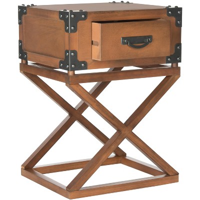 Brown Pine Rectangular Accent Table with Storage Drawer