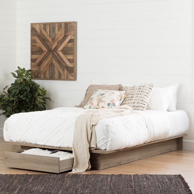 Queen Primo Platform Bed with Drawer Rustic Oak - South Shore, 3 of 9