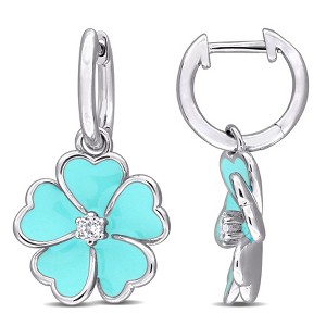 EVERLY JEWELRY | Sterling Silver 1/6 CT TGW White Topaz Hoop Earrings Light Blue Enamel Plated - 1 of 4