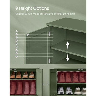 Forest Green 3-Tier Wooden Shoe Cabinet with Adjustable Shelves