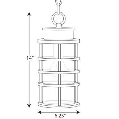Black Ribbed Frame Outdoor Hanging Lantern with Clear Glass Shade
