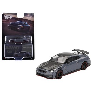 2024 Nissan GT-R Nismo (R35) Stealth Gray with Carbon Hood and Top Limited Edition 1/64 Diecast Model Car by Mini GT - 1 of 4