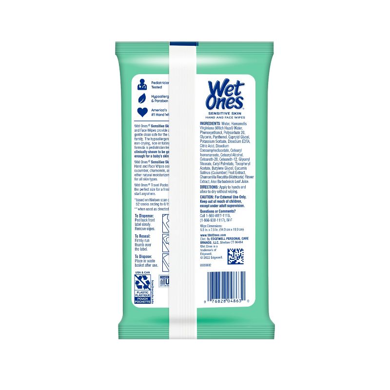 Wet Ones Sensitive Skin Hand Wipes Travel Pack - Fragrance Free - 20ct, 3 of 11