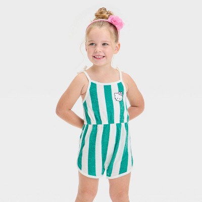 Grayson Mini Hello Kitty Toddler Girls' Sporty Striped Romper - Green/White