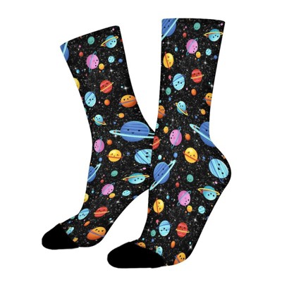Black Cosmic Space Women Printed Crew Socks Funny Funky Socks Soft Polyester Novelty Gifts for Artists Men