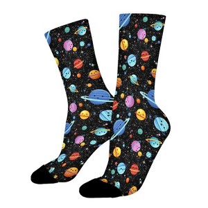 Black Cosmic Space Women Printed Crew Socks Funny Funky Socks Soft Polyester Novelty Gifts for Artists Men - 1 of 1