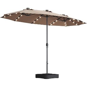 Gsluuk 15x9ft Large Double-Sided Rectangular Outdoor Twin Patio Market Umbrella with light and base- taupe - 1 of 1