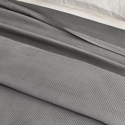 Light Gray Queen Cotton Waffle Weave Blanket