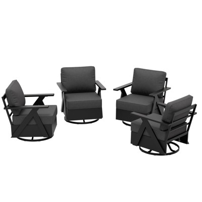 EAGLE PEAK Urban Slate Modern Swivel Rocker Patio Chair Set of 4 with Thick Cushions，Black/Gray