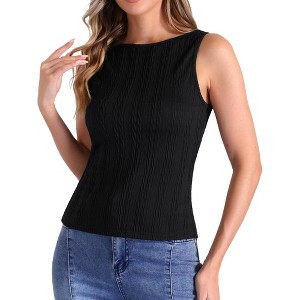 INSPIRE CHIC Women's Textured Knit Sleeveless Boat Neck Fitted Basic Tank Top - 1 of 4