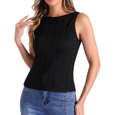 INSPIRE CHIC Women's Textured Knit Sleeveless Boat Neck Fitted Basic Tank Top - image 1 of 4