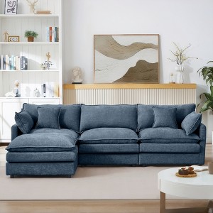 VASIP Pink Chenille Modular Cloud Sectional Sofa - 105" L-Shaped 3-Seater with Ottoman, Customizable Living Room Couch Set - 1 of 4
