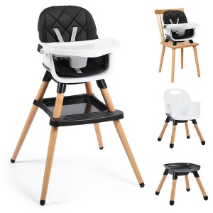 Kinder King 7 in 1 Baby High Chair Convert to Wooden Feeding Chair Removable Tray 5-Point Harness Gray - 1 of 4