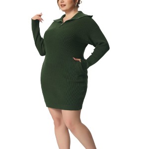 Agnes Orinda Women's Plus Size Knit Long Sleeve Zipper Collar Pullover Mini Sweater Dresses - 1 of 4