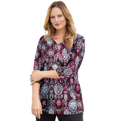 Catherines Women's Plus Size Suprema 3/4 Sleeve V-Neck Tee