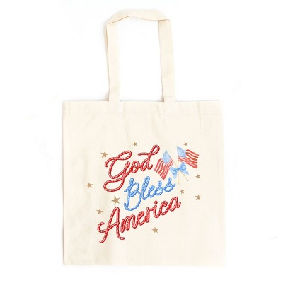 City Creek Prints Coquette God Bless America Canvas Tote Bag - 15x16 - Natural