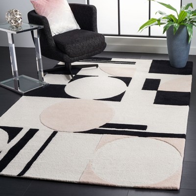 Blush and Black Hand-Tufted Wool Geometric Area Rug