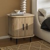LuxenHome Mid-Century Modern 2-Door Nightstand and End Table with Slatted Slidng Doors Brown - 2 of 4