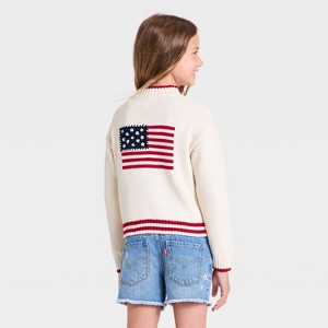 Girls' 1/4 Zip-Up American Flag Sweater - Cat & Jack™ Cream XS