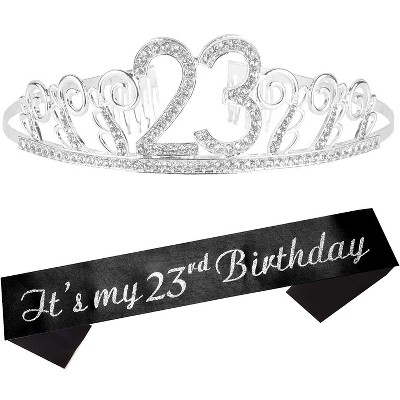 Meant2tobe 23rd Birthday Sash And Tiara For Women, Silver Rhinestone ...