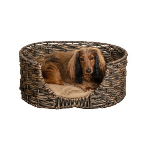 THE LICKER STORE Perri Classic Farmhouse Handwoven Hyacinth Oval Pet Bed with Machine-Washable Cushion - 1 of 4