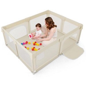 Safstar Large Baby Playpen, 75" x 59" Baby Activity Center w/Zippered Doors, Storage Bag, Indoor Outdoor Baby Play Yard Fence for 0-3 Years Old - 1 of 4