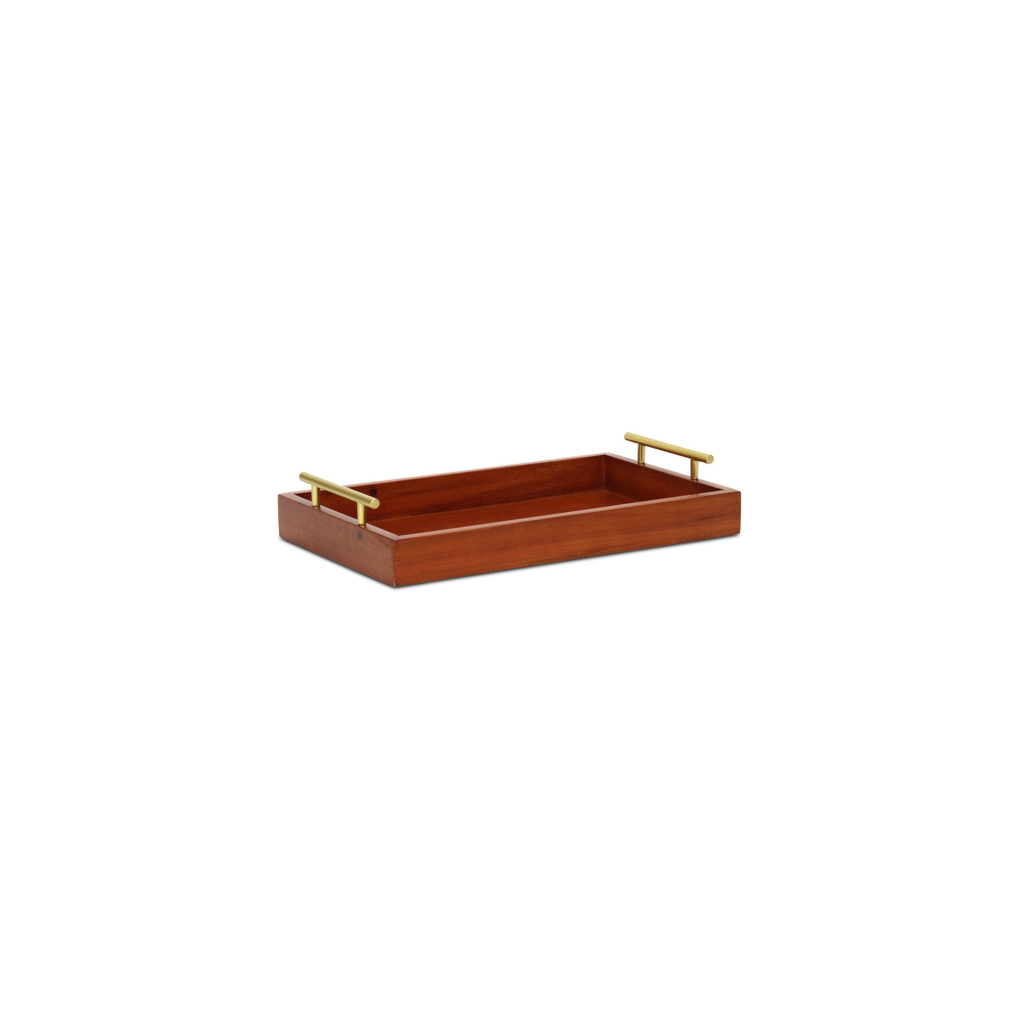 HomeRoots 16" Brown And Gold Solid Wood Handmade Serving Tray With Handles