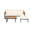 Christopher Knight Home Faye 3 Piece Patio Acacia and Metal Upholstered Seating Set with Slat Design - 2 of 4
