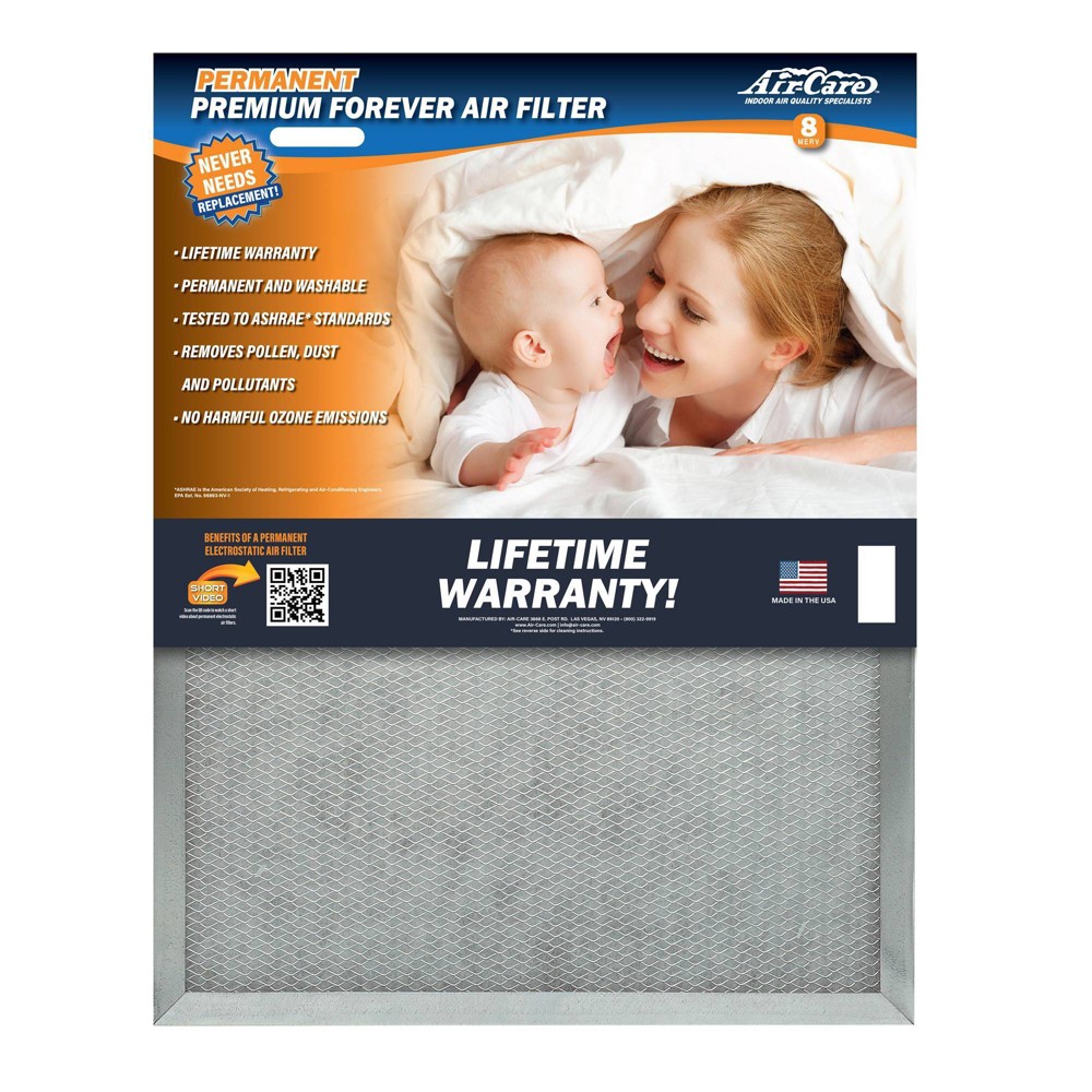 Air-Care 16"x24"x1" Permanent Washable Electrostatic Air Filter EPA Registered Merv 8 Rating: Reusable, Captures Allergens