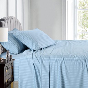 Egyptian Linens Top Split (Flex) King Sheet Set Luxury 608 Thread Count Damask Stripe - 1 of 4