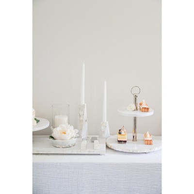 Anaya 8" White Marble & Mother of Pearl Large Candle Holder