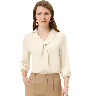 Allegra K Women's V Neck 3/4 Sleeves Collared Work Office Top Blouse