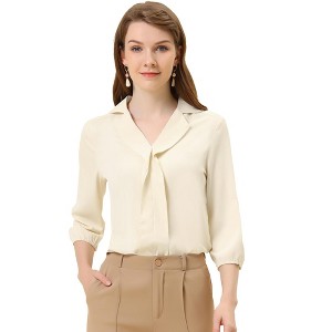 Allegra K Women's V Neck 3/4 Sleeves Collared Work Office Top Blouse - 1 of 4