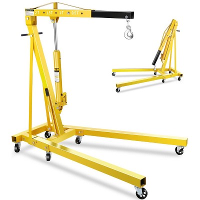 2-Ton Folding Engine Hoist with Lever, Hydraulic Shop Crane with 6 Swivel Wheels & Adjustable Boom (0.5T-2T), Heavy-Duty Cherry Picker for Garage