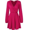 Women's Wrap V Neck Swing Long Sleeve Mini Dress Elastic Waist Fit Flare Dress - 2 of 4
