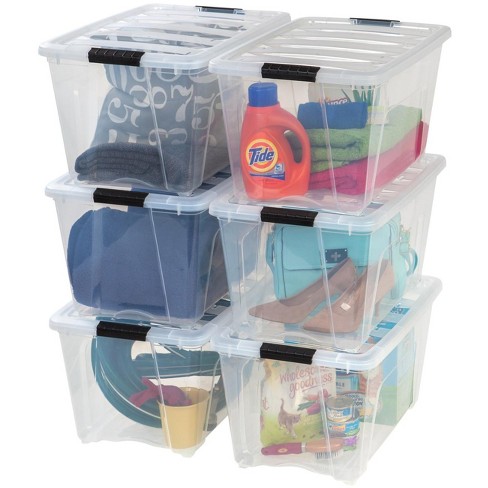 Iris USA 19 Quart Stack & Pull Box, Clear with Black Handles, Set of 6