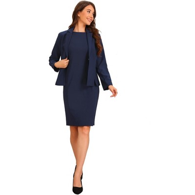 INSPIRE CHIC Women's Business Casual Sleeveless Dress and Long Sleeve Blazer Dress 2-Piece Suit Sets