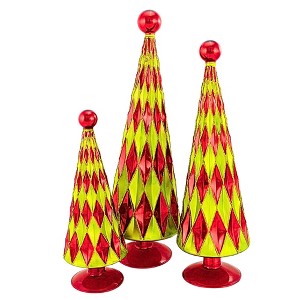 Cody Foster 14.5 Inch Diamond Trees Crimson Lime Christmas Decorative Tree Set , Christmas Decor Mid Century Style Reflective (3PC) - 1 of 4
