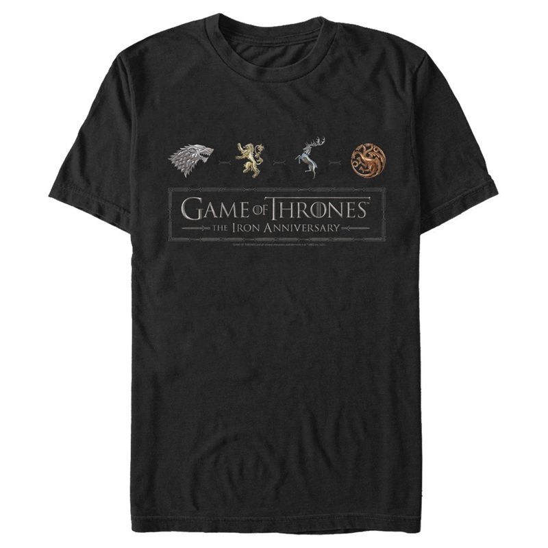 Men's Game of Thrones Iron Anniversary Metal Crests Logo T-Shirt, 1 of 6