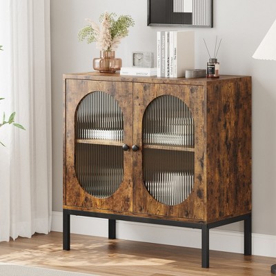 Whizmax Buffet Storage Cabinet with 2 Fluted Glass Doors, Small Sideboard Wood Console Cabinet for Dining Room, Kitchen, Living Room, Hallway, Rustic