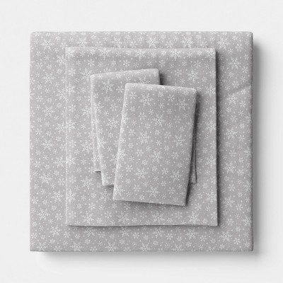 Queen Christmas Flannel Sheet Set Gray Snowflake - Wondershop™