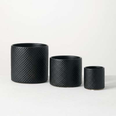 Sullivans Set of 3 Ceramic Pot Vase 5.75"H, 5"H & 3"H Black