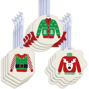Big Dot of Happiness Ugly Sweater - Assorted Hanging Holiday and Christmas Party Favor Tags - Gift Tag Toppers - 12 Ct - 1 of 4