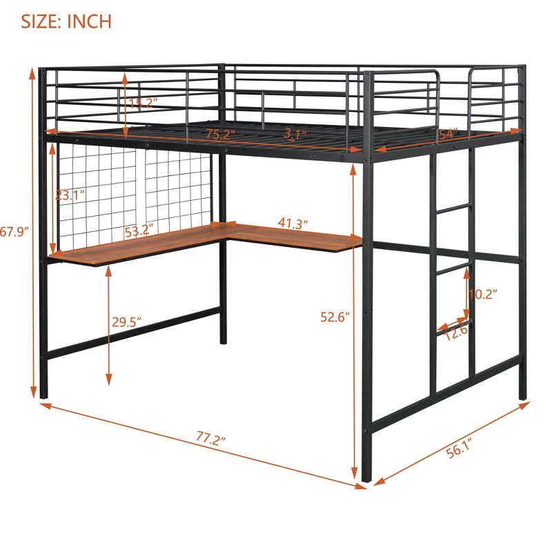 Full Size Metal Loft Bed With Desk And Grid - ModernLuxe, 4 of 10