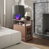 Vynxaria Modern End Table with Charging Station, Narrow Design, Brown, 14"W x 23.6"D x 23.6"H - 3 of 4