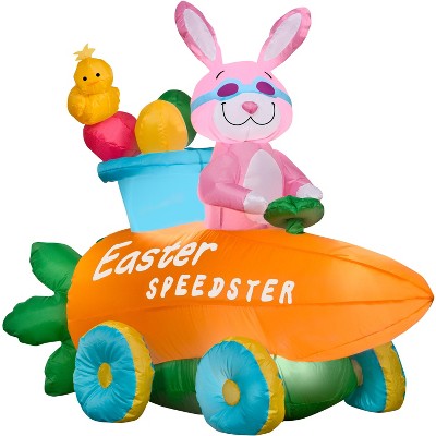 Gemmy Airblown Inflatable Easter Bunny Speedster, 3 ft Tall, pink